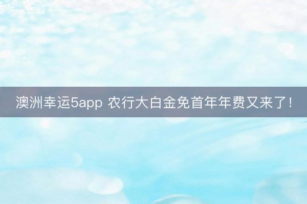 澳洲幸运5app 农行大白金免首年年费又来了！