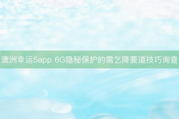 澳洲幸运5app 6G隐秘保护的需乞降要道技巧询查