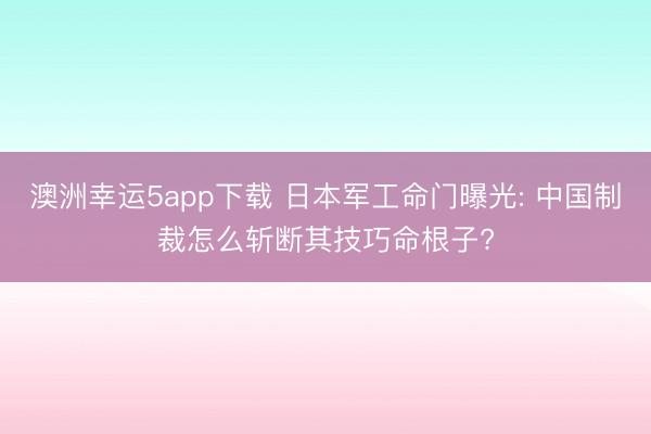 澳洲幸运5app下载 日本军工命门曝光: 中国制裁怎么斩断其技巧命根子?