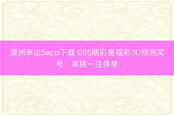 澳洲幸运5app下载 085期彩鱼福彩3D预测奖号:单挑一注保举