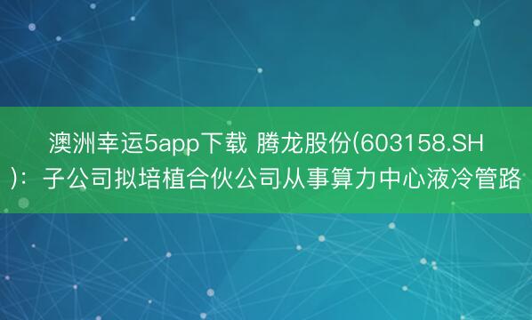 澳洲幸运5app下载 腾龙股份(603158.SH):子公司拟培植合伙公司从事算力中心液冷管路