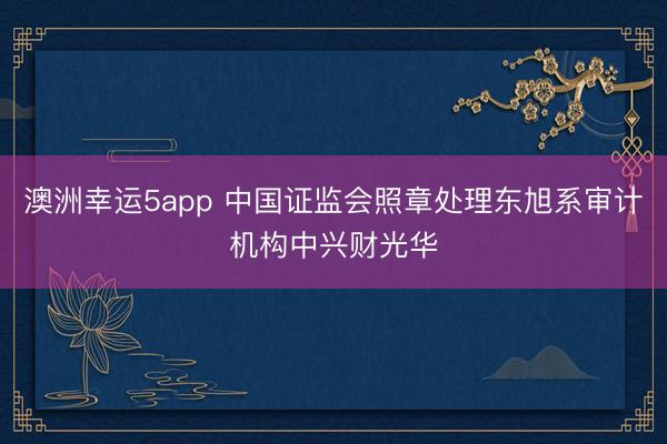 澳洲幸运5app 中国证监会照章处理东旭系审计机构中兴财光华