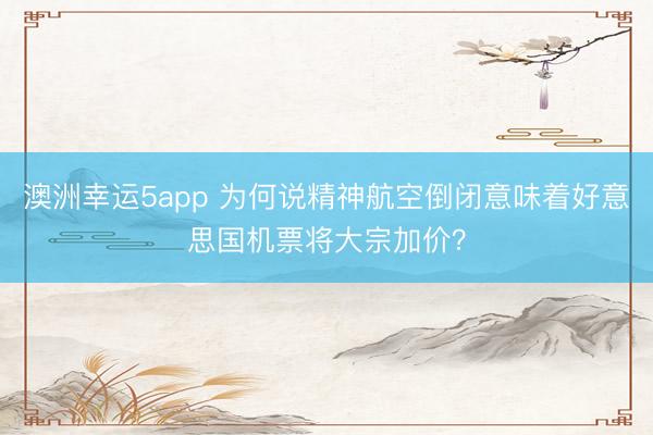 澳洲幸运5app 为何说精神航空倒闭意味着好意思国机票将大宗加价？